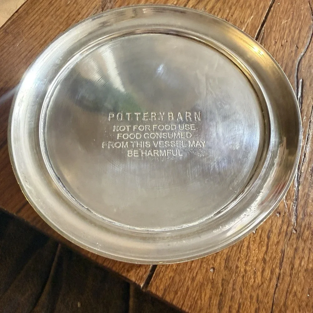 Pottery Barn Silver Decorative Pewter Vintage Wine Bottle Coaster Candle Holder